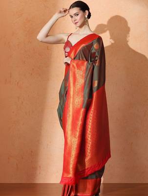 Green woven design saree with blouse 2