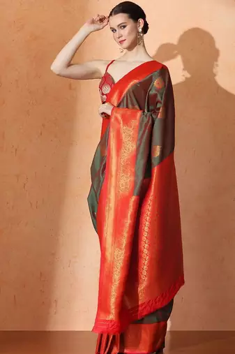Green woven design saree with blouse