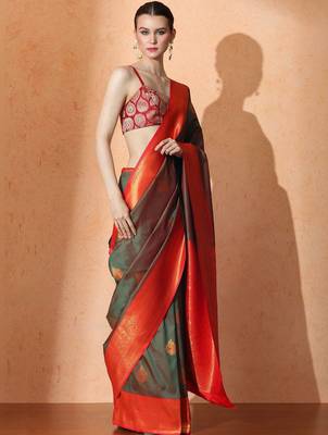 Green woven design saree with blouse 3