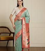 Green paithani woven design saree with blouse