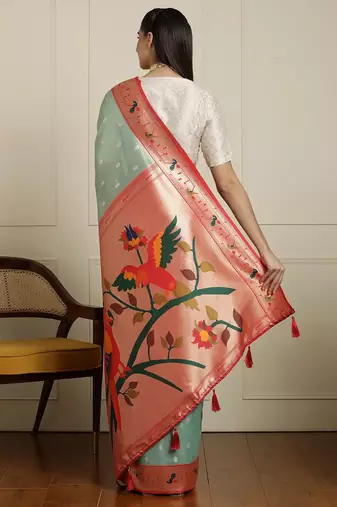 Green paithani woven design saree with blouse
