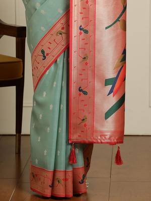 Green paithani woven design saree with blouse 5