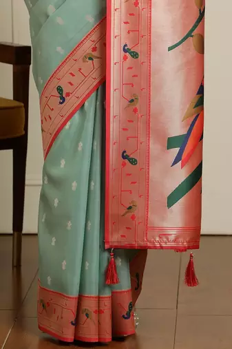 Green paithani woven design saree with blouse