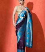 Blue woven design banarasi sarees with blouse piece