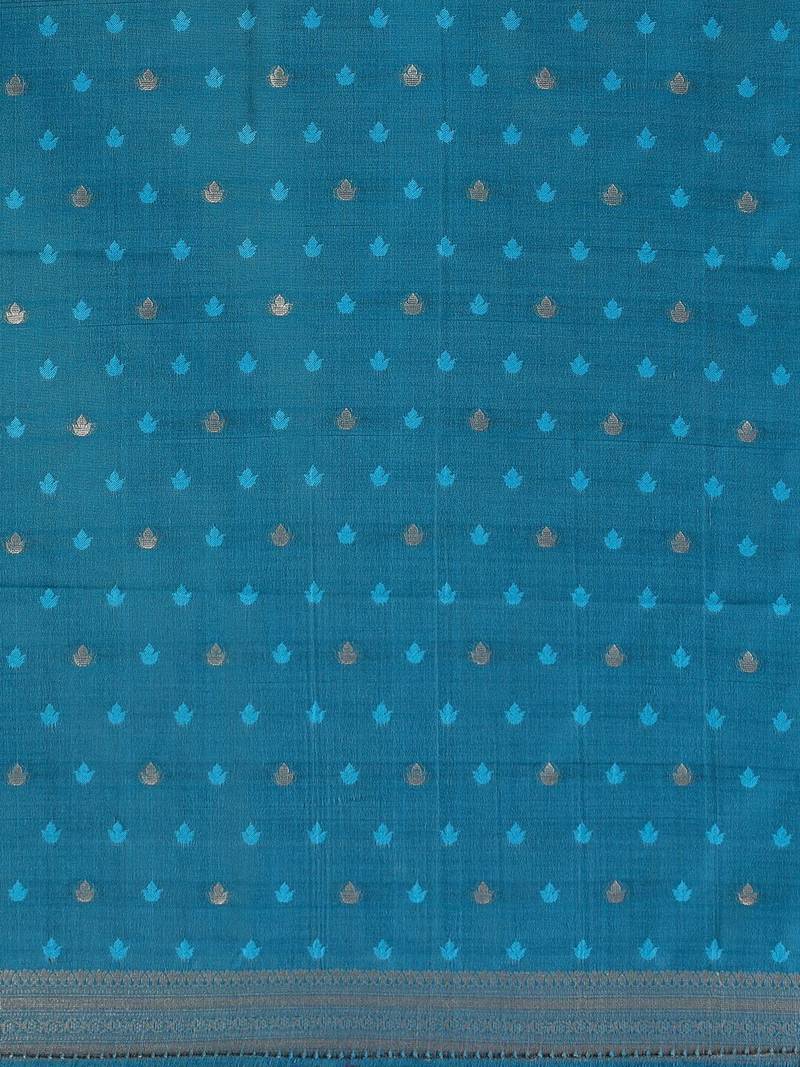 Blue woven design banarasi sarees with blouse piece