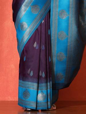 Blue woven design banarasi sarees with blouse piece 5