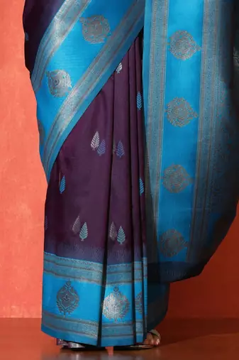 Blue woven design banarasi sarees with blouse piece