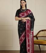 Black women woven design zari banarasi saree with unstitched blouse