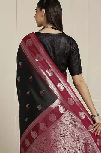 Black women woven design zari banarasi saree with unstitched blouse