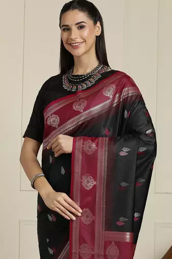 Black women woven design zari banarasi saree with unstitched blouse