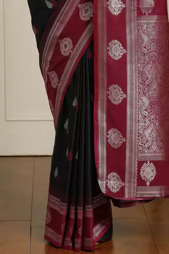 Black women woven design zari banarasi saree with unstitched blouse