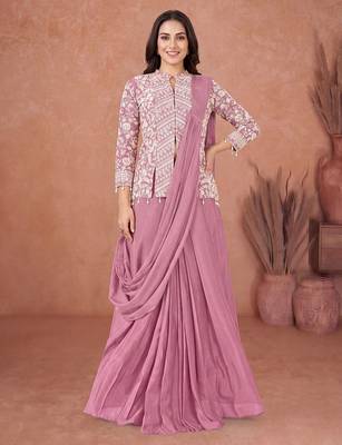 Purple ready to wear jacket style saree 1