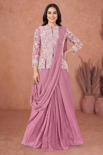 Purple ready to wear jacket style saree