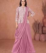 Purple ready to wear jacket style saree