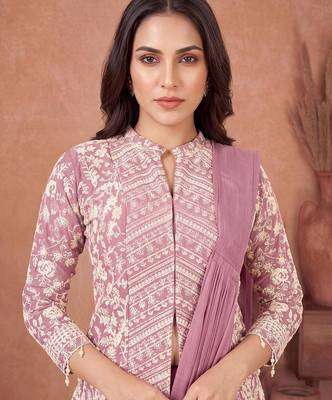 Purple ready to wear jacket style saree 2