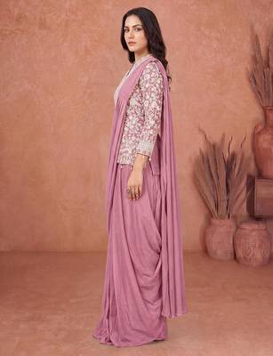Purple ready to wear jacket style saree 3