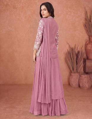 Purple ready to wear jacket style saree 4