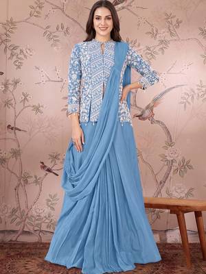 Blue ready to wear jacket style saree 1