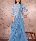 Blue ready to wear jacket style saree