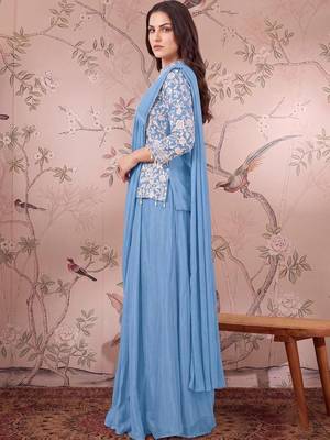 Blue ready to wear jacket style saree 2