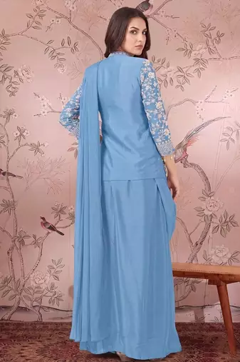 Blue ready to wear jacket style saree