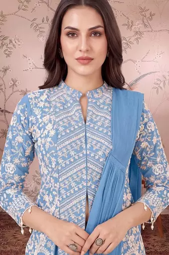 Blue ready to wear jacket style saree