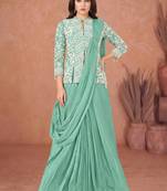 Sea green ready to wear jacket style saree