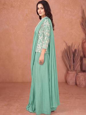 Sea green ready to wear jacket style saree 2