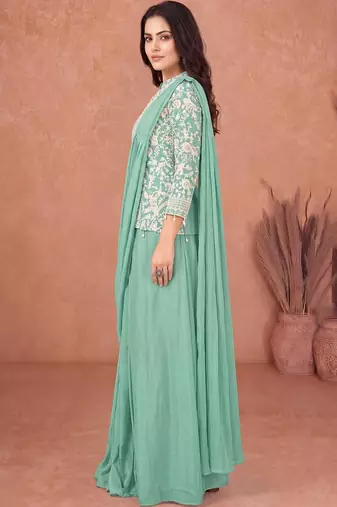 Sea green ready to wear jacket style saree