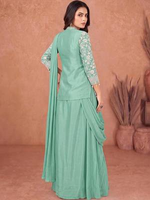 Sea green ready to wear jacket style saree 3