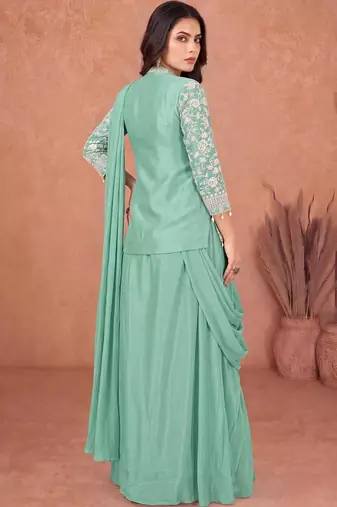Sea green ready to wear jacket style saree