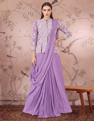Pink ready to wear jacket style saree 1