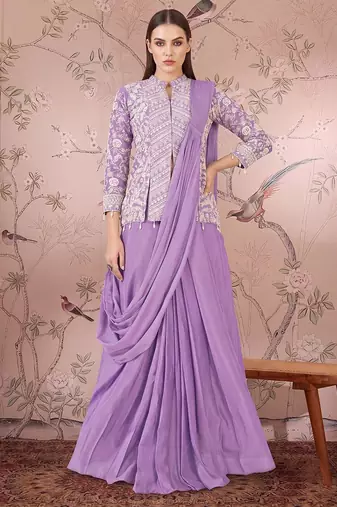 Pink ready to wear jacket style saree