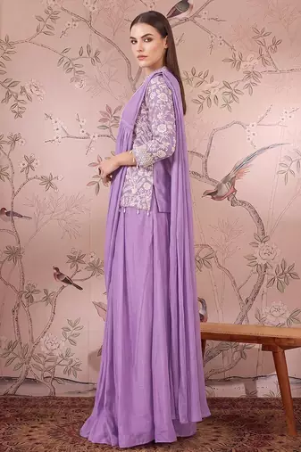 Pink ready to wear jacket style saree