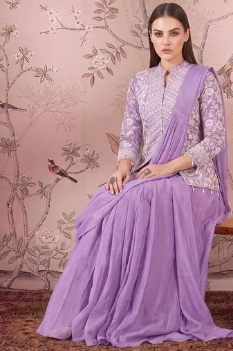 Pink ready to wear jacket style saree