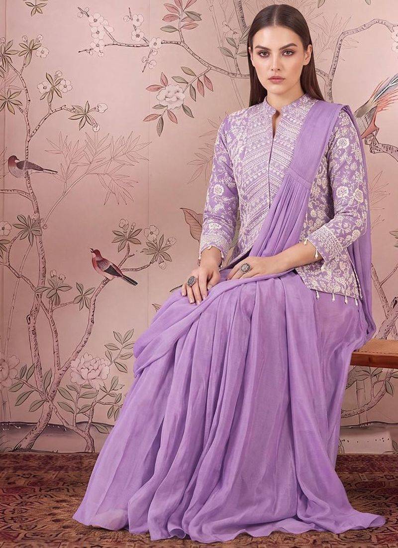 Pink ready to wear jacket style saree