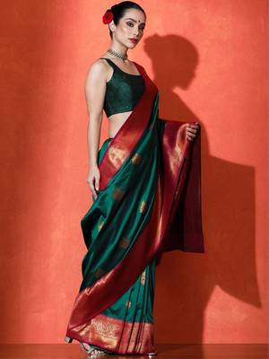 Green sangria woven design paithani saree with unstitched blouse 1
