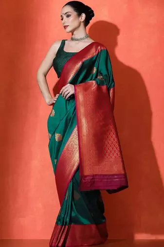 Green sangria woven design paithani saree with unstitched blouse