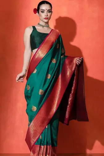 Green sangria woven design paithani saree with unstitched blouse
