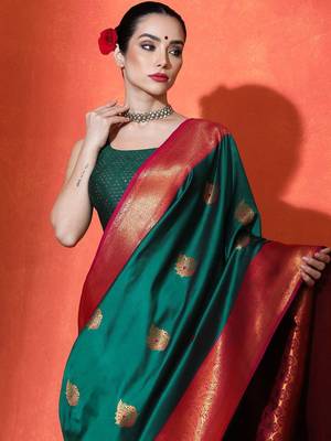 Green sangria woven design paithani saree with unstitched blouse 4
