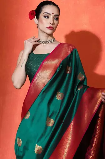 Green sangria woven design paithani saree with unstitched blouse