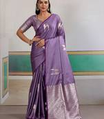Lavender ethnic motifs woven design zari satin banarasi saree