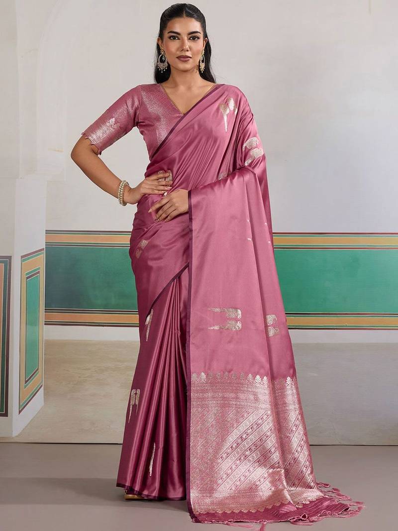 Mauve ethnic motifs woven design zari saree