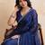 Navy blue embroidered angara saree with unstitched blouse