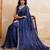 Navy blue embroidered angara saree with unstitched blouse