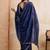 Navy blue embroidered angara saree with unstitched blouse