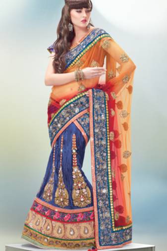 Multicolor Brocade And Net Embroidered Work Unstitched Lehenga Choli