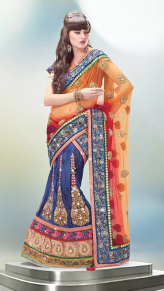Multicolor Brocade And Net Embroidered Work Unstitched Lehenga Choli