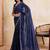 Navy blue embroidered angara saree with unstitched blouse