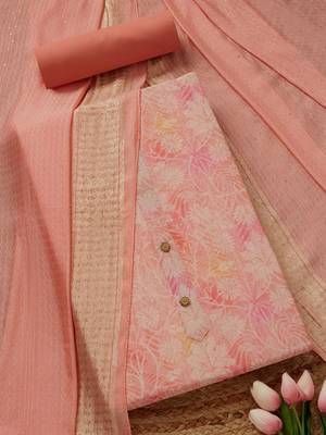 botanical printed chanderi unstitched dress material 1